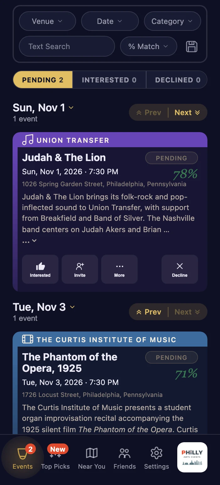 Philly Arts Events app — find concerts, museums, and events in Philadelphia